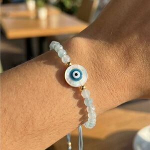 Evil Eye Beaded Bracelet - Blue and Gold